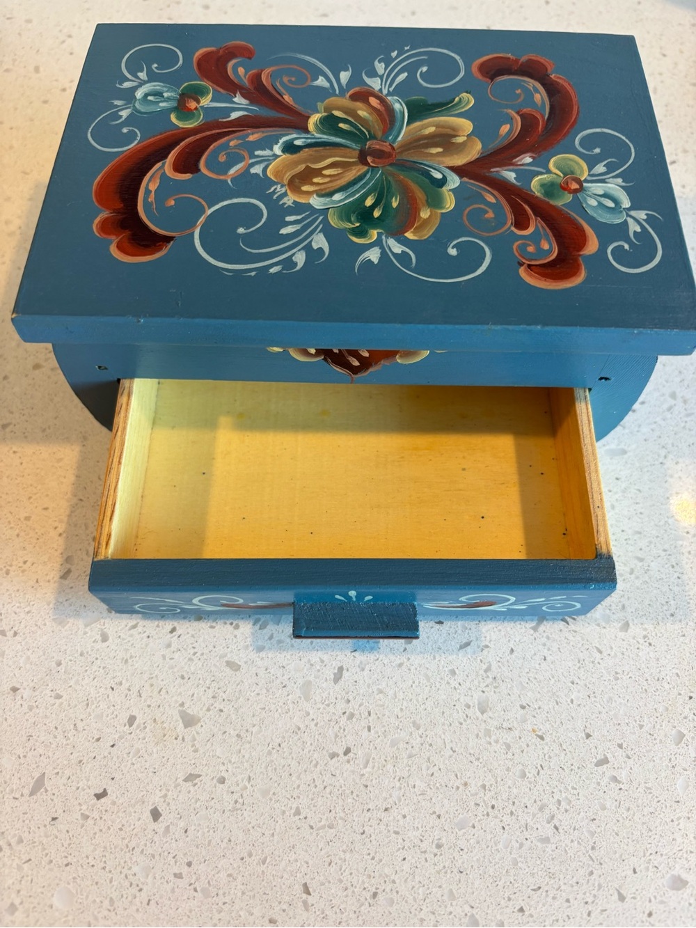 Hand-Painted Floral Blue Jewelry Box - Picture 5 of 8